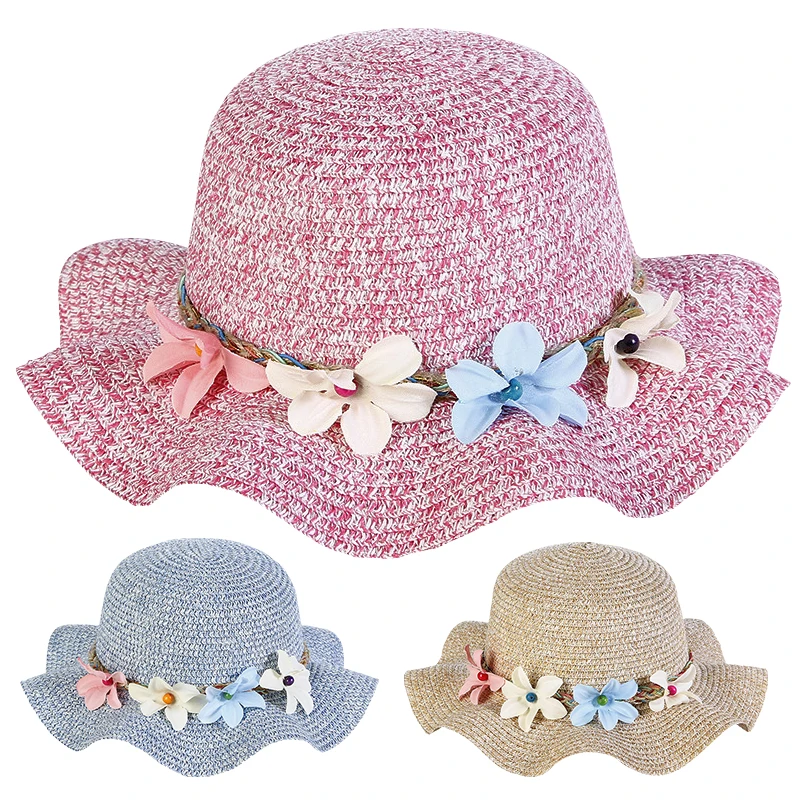 Toddler Straw Sun Hat Summer Cap Baby Princess Bowknot Flower Hats Breathable