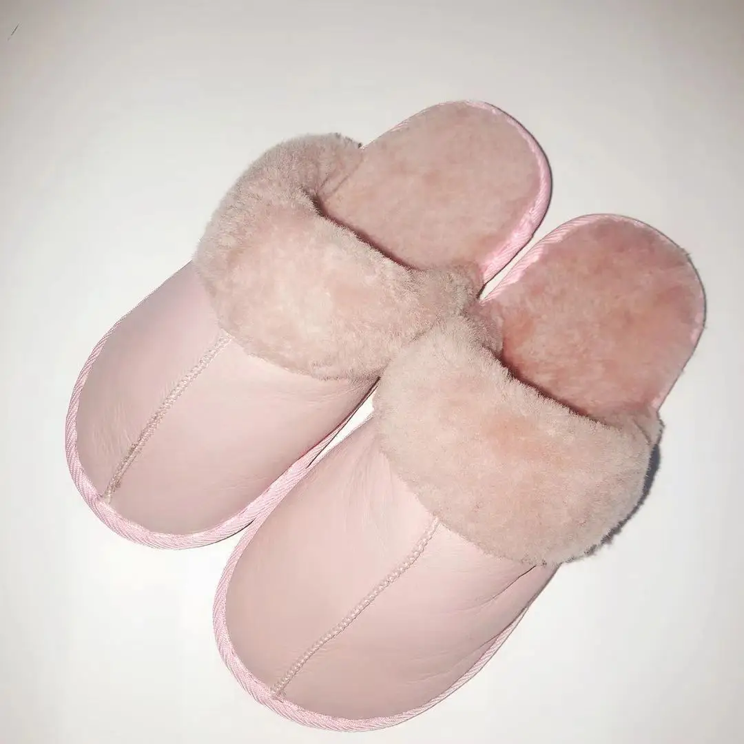 One fur in piece slippers Australia imported real wool bright lazy slippers winter warm padded fur unisex slippers large size