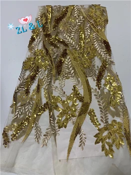 

Hot 9 color new sequins decorative flowers Africa Nigeria lace French mesh suitable for wedding dress skirt fabric 5 yards