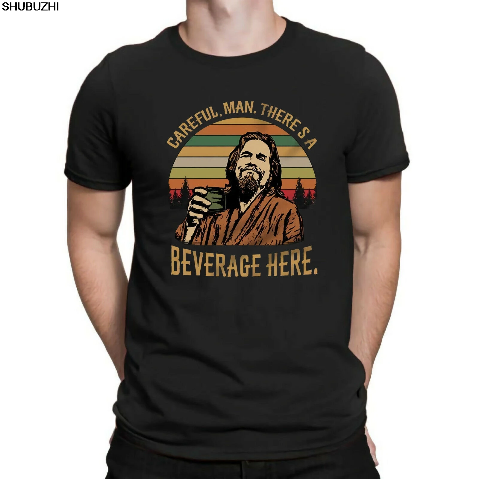 

Careful Man There'S A Beverage Here The Dude Big Lebowski Vintage T Shirt Homme shubuzhi New Hip-Hop Cotton Leisure Tees