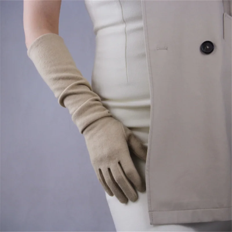 Кашемировые перчатки шерсть 50 см длинная секция локоть эластичные женские модели тонкой Ретро французский элегантный TB42 - Цвет: Light Brown