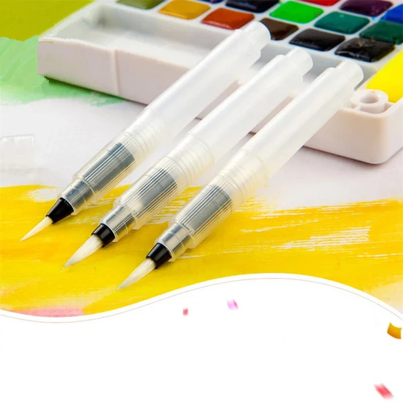 

TOUCHNEW 3Pcs/Set Water Color Round Soft Brush Pen Set Size Middle ART long Water Brush Pen Flat Nib Watercolor Art marker