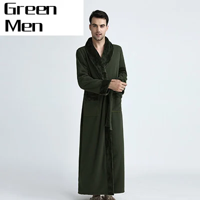 Men Green Для женщин Для мужчин удлиненные плюс Размеры утепленный флисовый Термальность Для ванной Халат зима халате теплый кимоно Для ванной Халат peignoir пикантные халаты - Цвет: Men Green