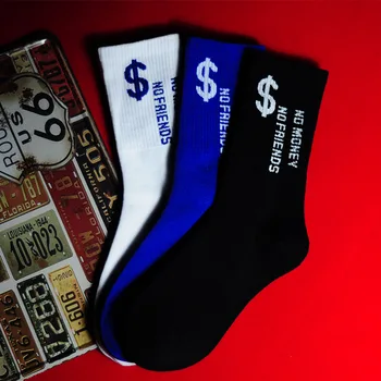 

Tide brand men and women letters no money no friends street dance skateboard hip hop cool running fashion cotton couple socks