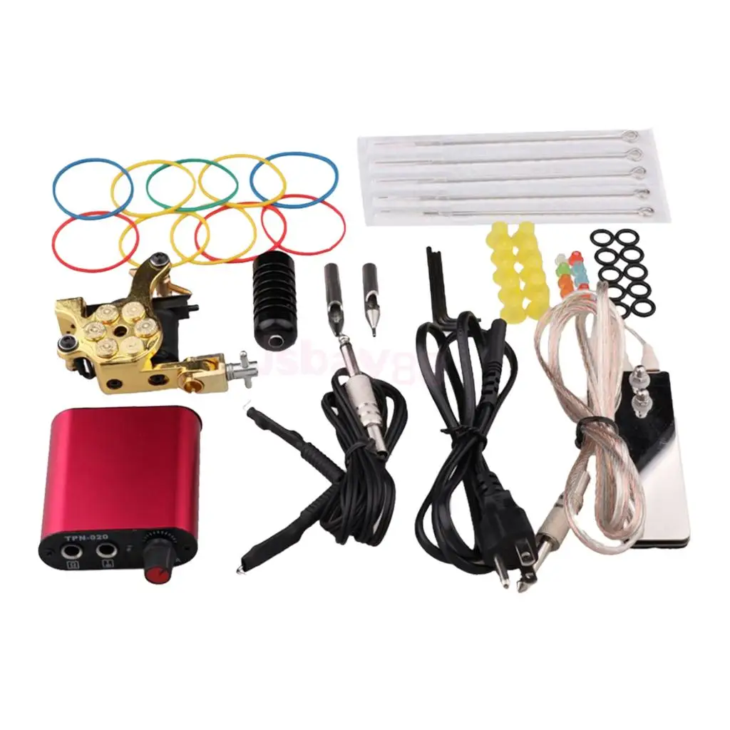 

Professional Complete Tattoo Machine Kit Ink Cap Holder Clip Cord Cable Power Supply Set US Plug