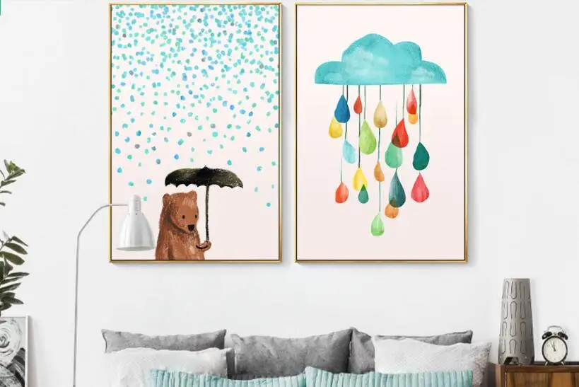

Nordic Kids Room Decoration Cartoon Animals Bear Cubs Canvas Print Painting Living Room Wall Decor 2 Panel Canvas No Framed