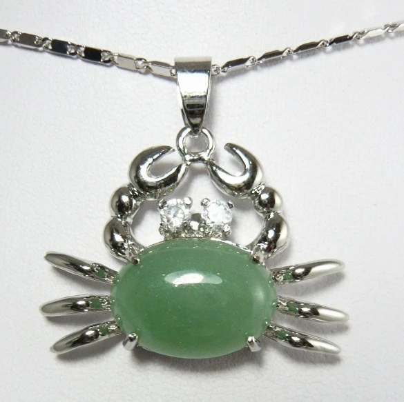 

cute jade pendant! silver plated 13*18mm light green jade crab shape pendant