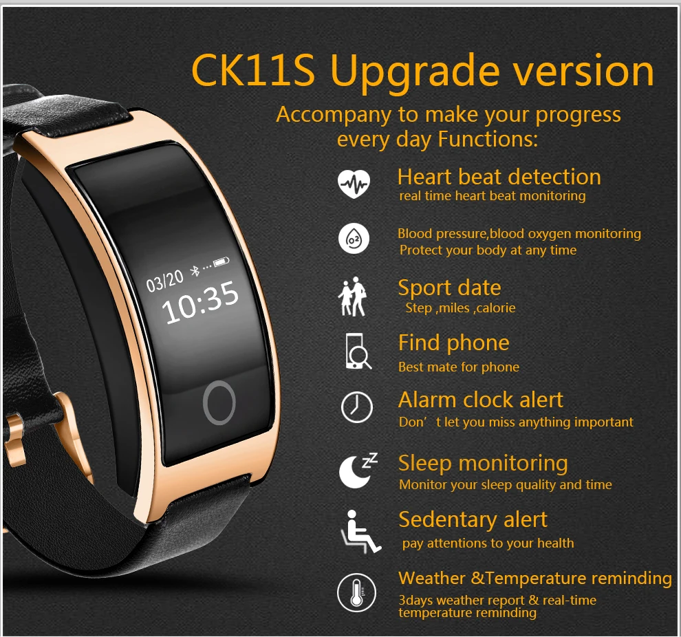 CK11S Bluetooth Smartband монитор сердечного ритма кровяное давление кислород смарт-браслет Смарт-часы для фитнеса