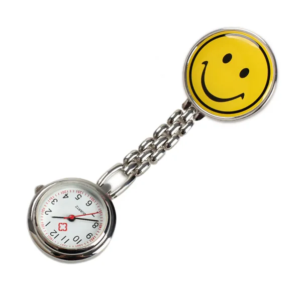 Yellow Smile Face Nurse Table Pocket Watch with Clip Brooch Chain Quartz Watch F Yellow Smile Face Nurse Table Pocket Watch with Clip Brooch Chain Quartz Watch F