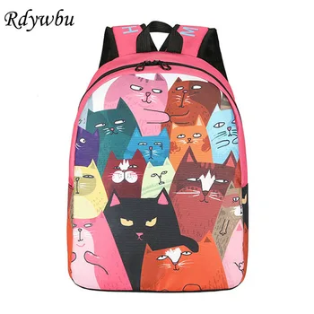 

Cute Cat Canvas Backpack Unisex Animal Cartoon Printing School Bag Fun Graffiti Travel Bag Preppy Rucksack Mochilas B219