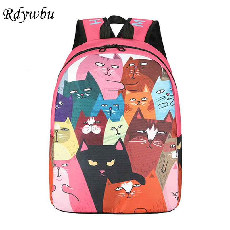 

Rdywbu Cute Cat Canvas Backpack Unisex Animal Cartoon Printing School Bag Fun Graffiti Travel Bag Preppy Rucksack Mochilas B219