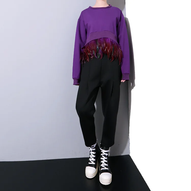 Женские перо съемный сплайсинга кокон Мода стиль свитера пуловер толстовки Съемный худи с перьями