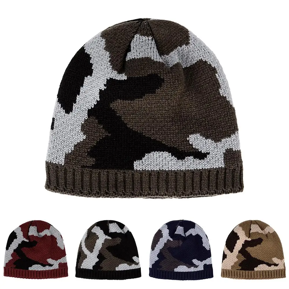 

New Men Camouflag Winter Thickened Warm Beanies Hat Army Camo Color Soft Hunting Fishing Climbing Outdoor Sport Knitted Cap