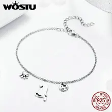 WOSTU, Новое поступление, 925 пробы Серебряный браслет-цепочка с надписью I Love My Cat для женщин, модный браслет, S925 Серебряное ювелирное изделие, подарок FIB070