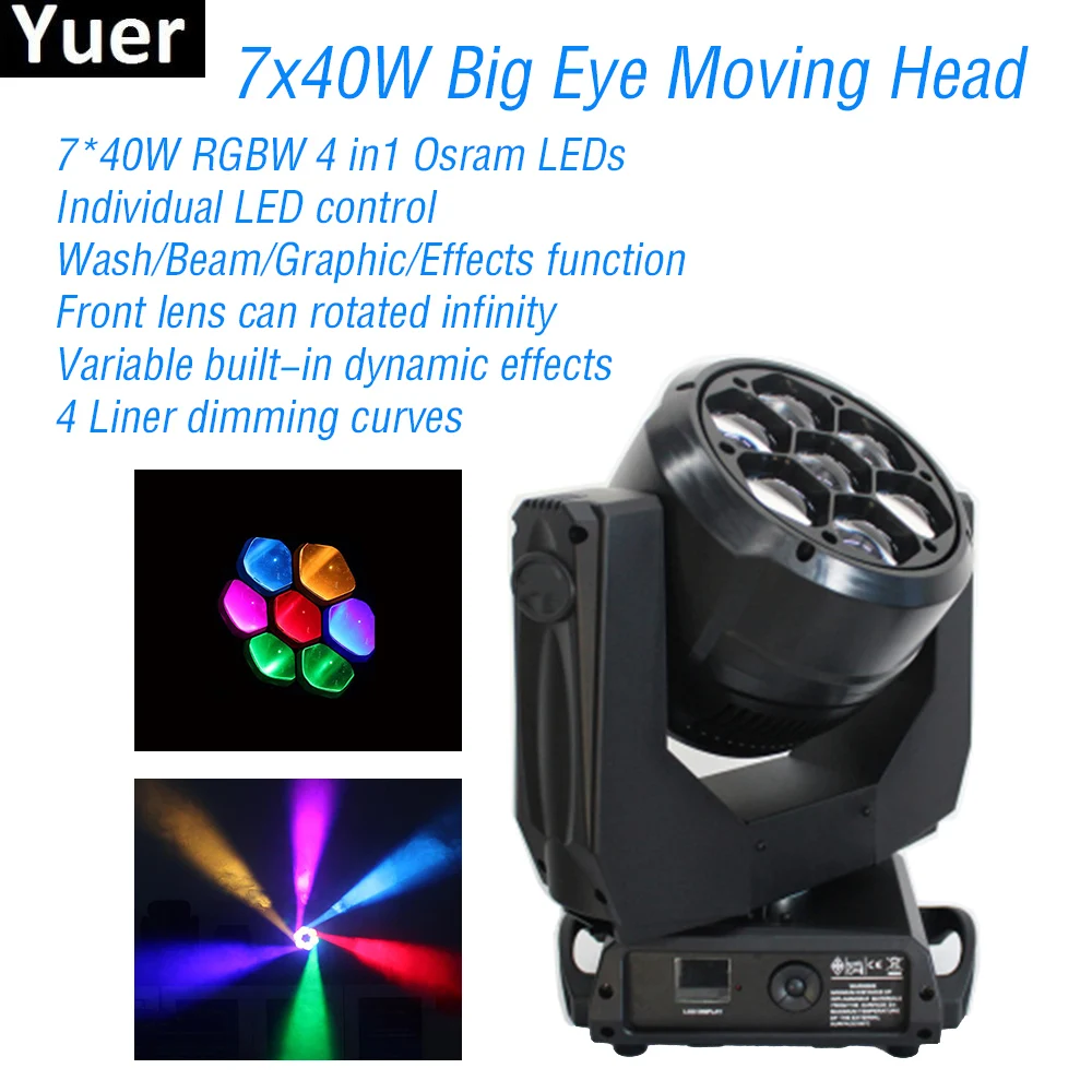 

7x40W Big Eye Moving Head Light LED RGBW DMX512 Spot Control Rotated Infinity DJ Disco Party Lights Wash Stage Moving Head Light