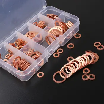 

200Pcs M5-M14 Car Assorted Copper Washer Oil Seal Sheet Gasket Garage Engine Washer Kit Auto Hardware Repair