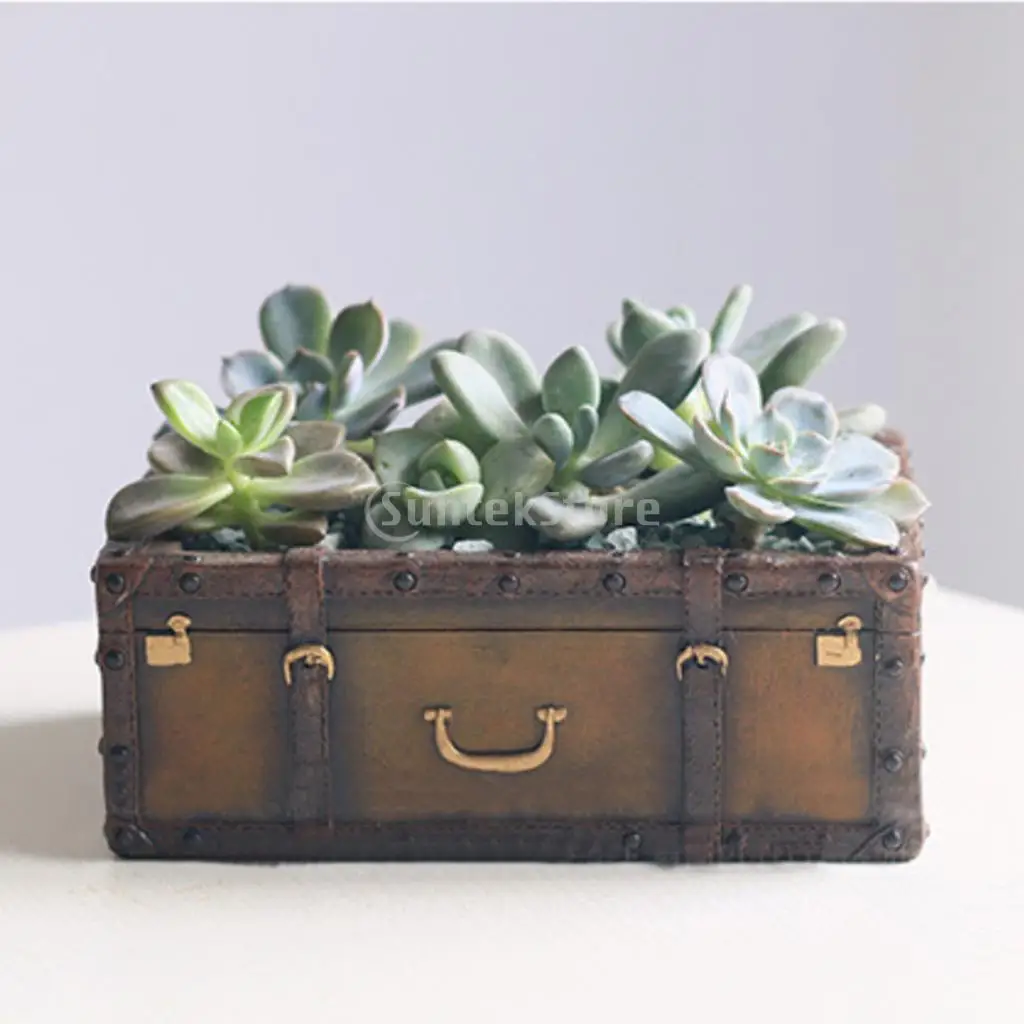 

Resin Suitcase Cactus Succulent Plant Flower Bed Pot Box Case Garden Planter