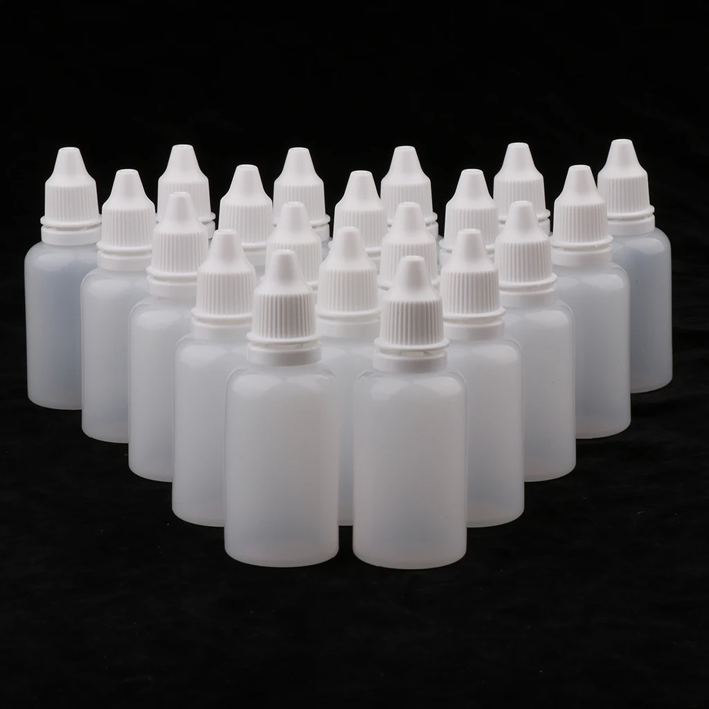 20Pcs 30ML Empty Refillable Plastic Squeezable Dropper Bottle Portable Eye Liquid Essential Oil Container Vials with Screw Cap