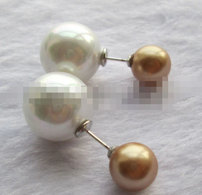 

hot sell new - free shipping 00326 coffee + white perfect round sea shell pearl earring