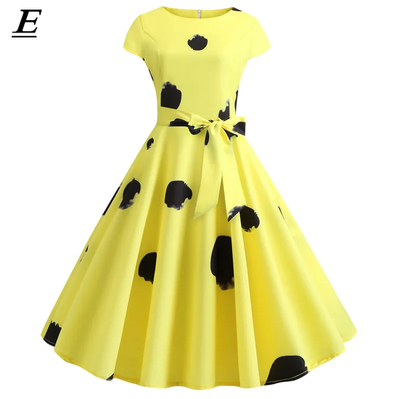 

Yellow Women Dress New 2019 Casual Dot Elegant Retro Vintage 50s 60s Robe Femme Rockabilly Swing Pinup Vestidos Party Dresses