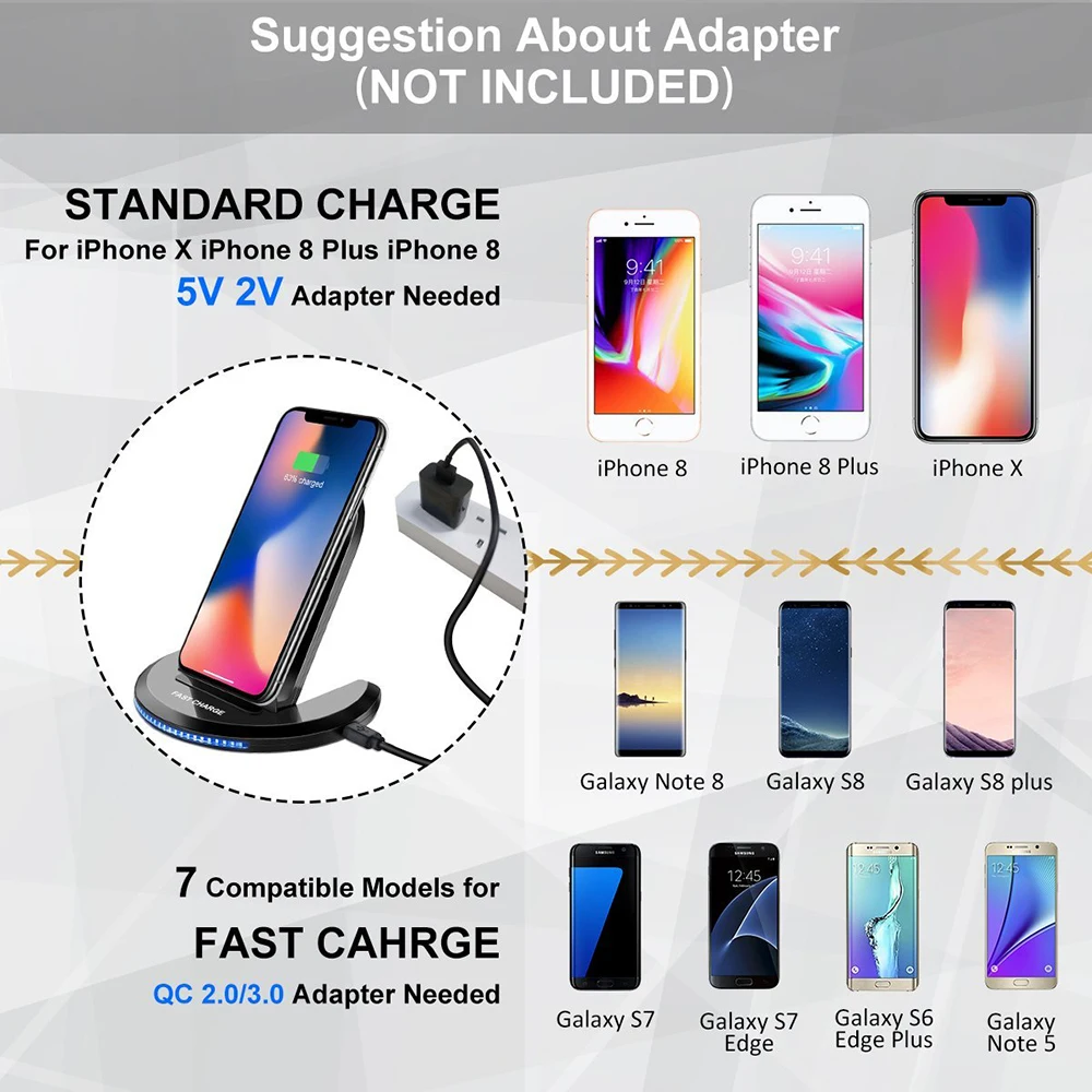 Беспроводное зарядное устройство Qi DCAE 10 Вт для iPhone 11 XS Max XR X 8 USB подставка быстрой