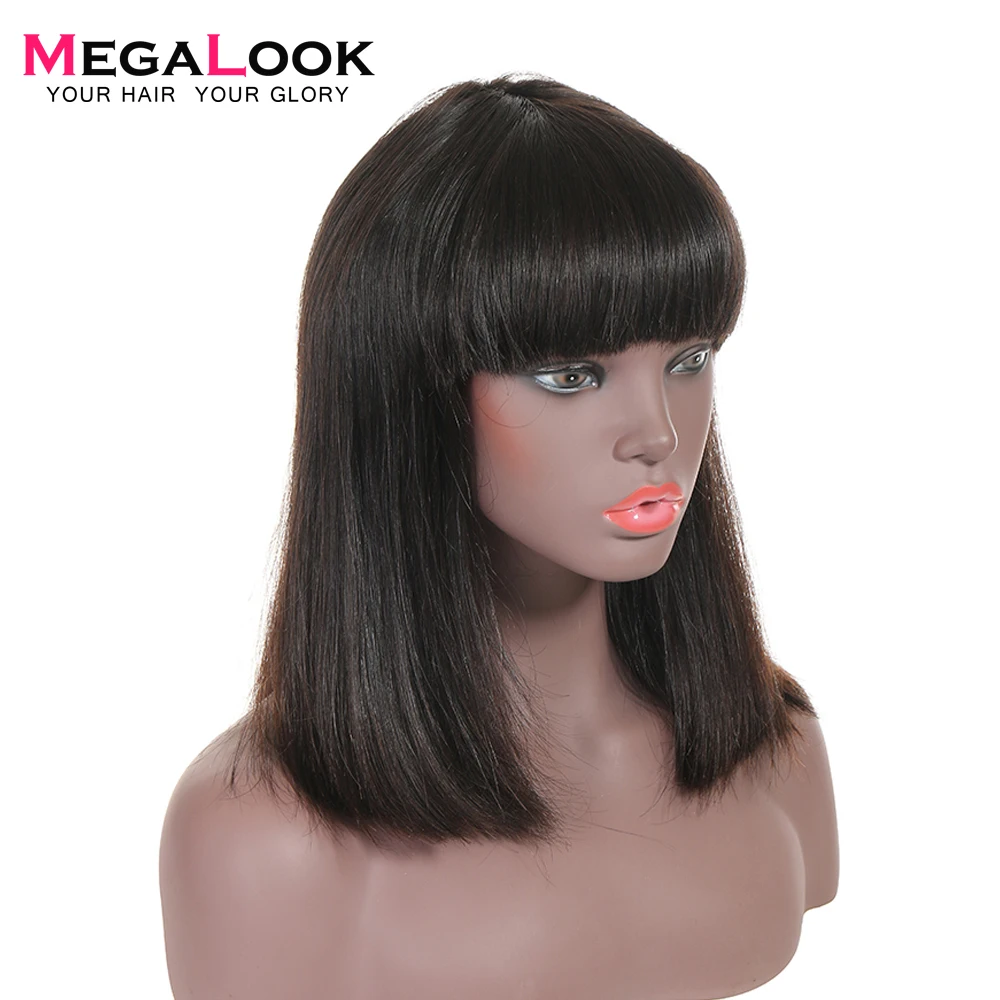 

Bob Wig 180% Density Brazilian Straight Short Non-Lace Human Hair Wigs with Bangs Pre Plucked Machine Weft Remy Human Hair Wig