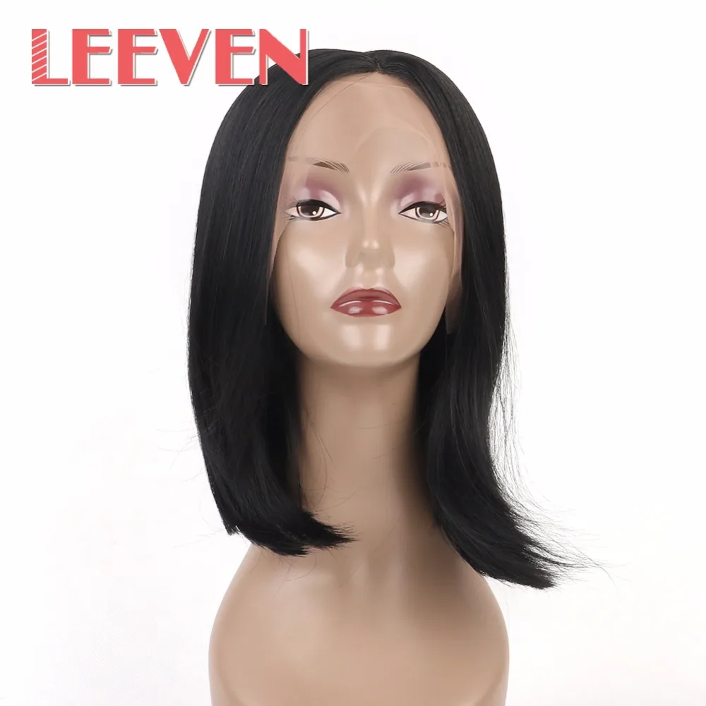 Leeven 10'' Silky Straight Synthetic Lace Front Wigs Short Bob Wig Adjustable Heat Resistant Hair Kanekalon For Black Women