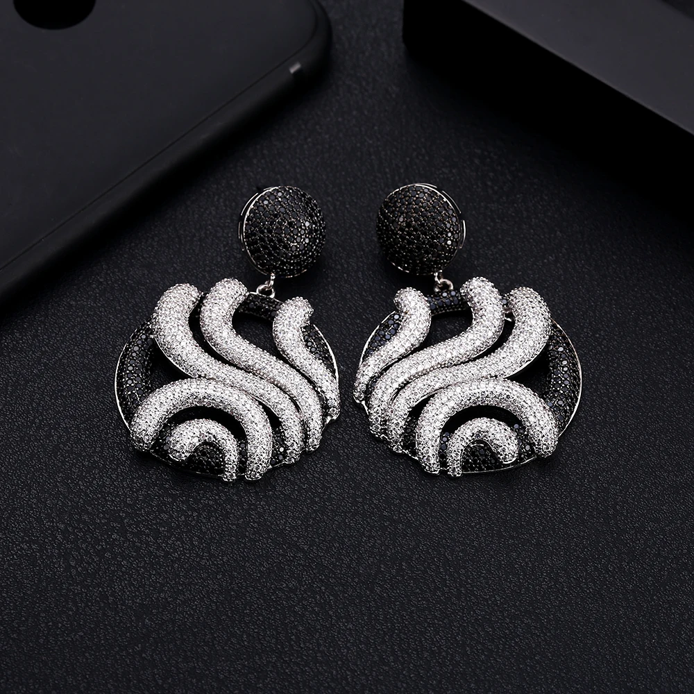 

AccKing Brand Round Cubic Zircon Crystal CZ Black Color Earrings For Women Bridal Earring Jewelry