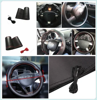 

Car steering wheel cover microfiber leather hand-sewn DIY 38 cm for Ford Expedition EcoSport Kuga F-Series Escape