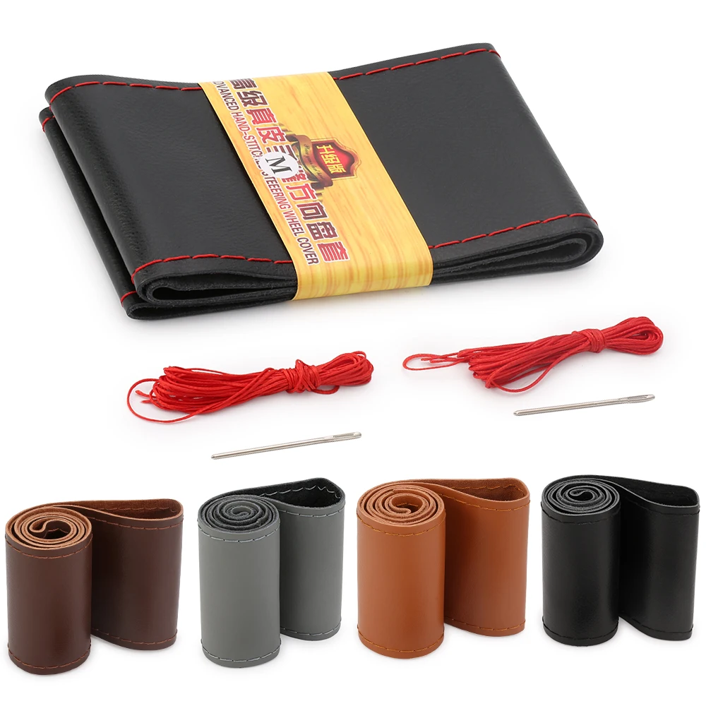 DIY Braid on the Steering Wheel Soft Genuine Leather Steering Wheel Cover 38cm Universal Steering Covers With Needle and Thread DIY Braid on the Steering Wheel Soft Genuine Leather Steering Wheel Cover 38cm Universal Steering Covers With Needle and Thread