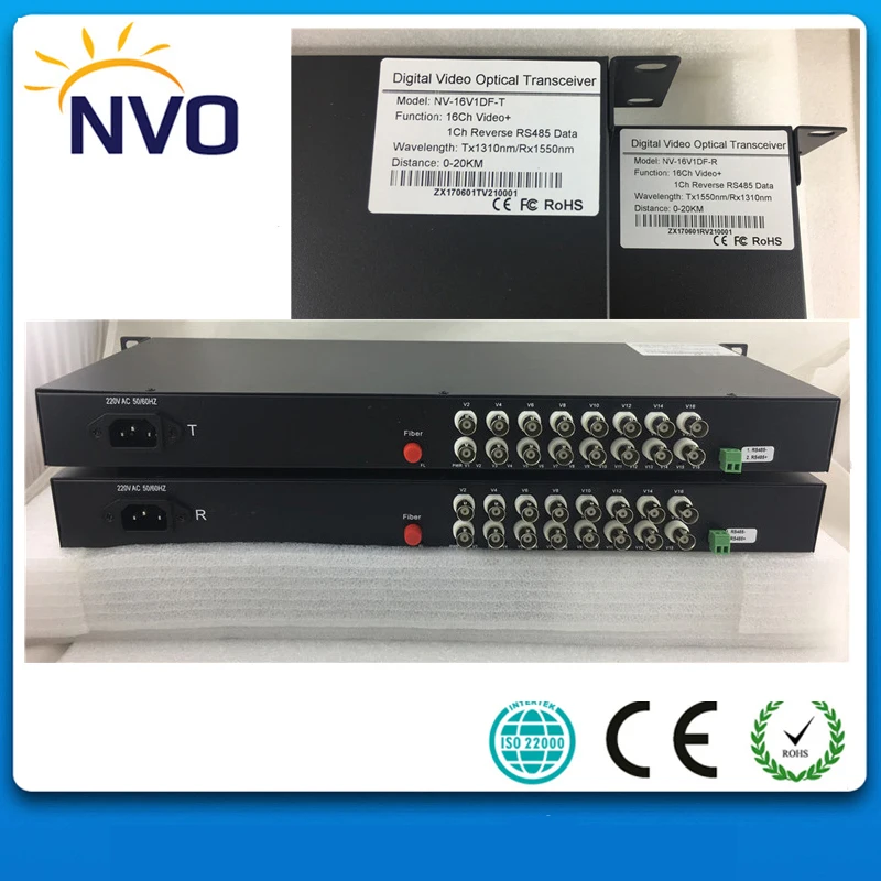 

16ch 1U Rack Fiber Optic Digital Video Optical Transceiver Single Fiber,SM Fiber optic Video Converter,FC 20KM,UK Power Charger