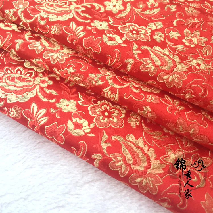 

gold flower red Brocade Fabric Damask Jacquard Apparel Costume Upholstery Furnishing Curtain Material cushion fabric 75cm*50cm