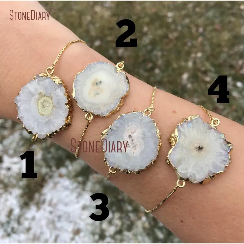 20180319-BM11274-Solar Druzy Quartz Bracelet White Stalactite Bracelet Druzy Gold Bracelet Adjustable Gold Quartz Solar Minimalist Bracelet Boho Cuff Gift_5