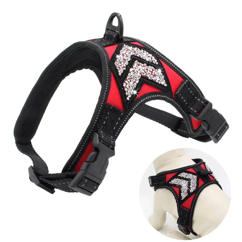 

Reflective Dog Harness Nylon Pitbull Pug Small Medium Dogs Harnesses Vest Bling Rhinestone Bowknot Dog Accessories Pet Supplies
