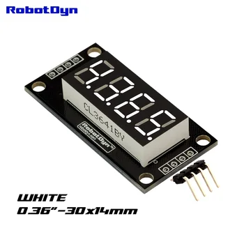 

4-Digit LED 0.36" Display Tube (decimal), 7-segments WHITE, TM1637, disp. size 30x14mm