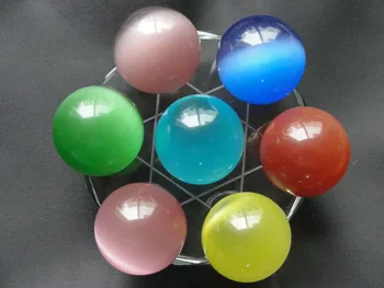 

ddh00391 7 star plate Asian Quartz Cat Eye Crystal Healing Ball Sphere 40MM*7PCS+Stand