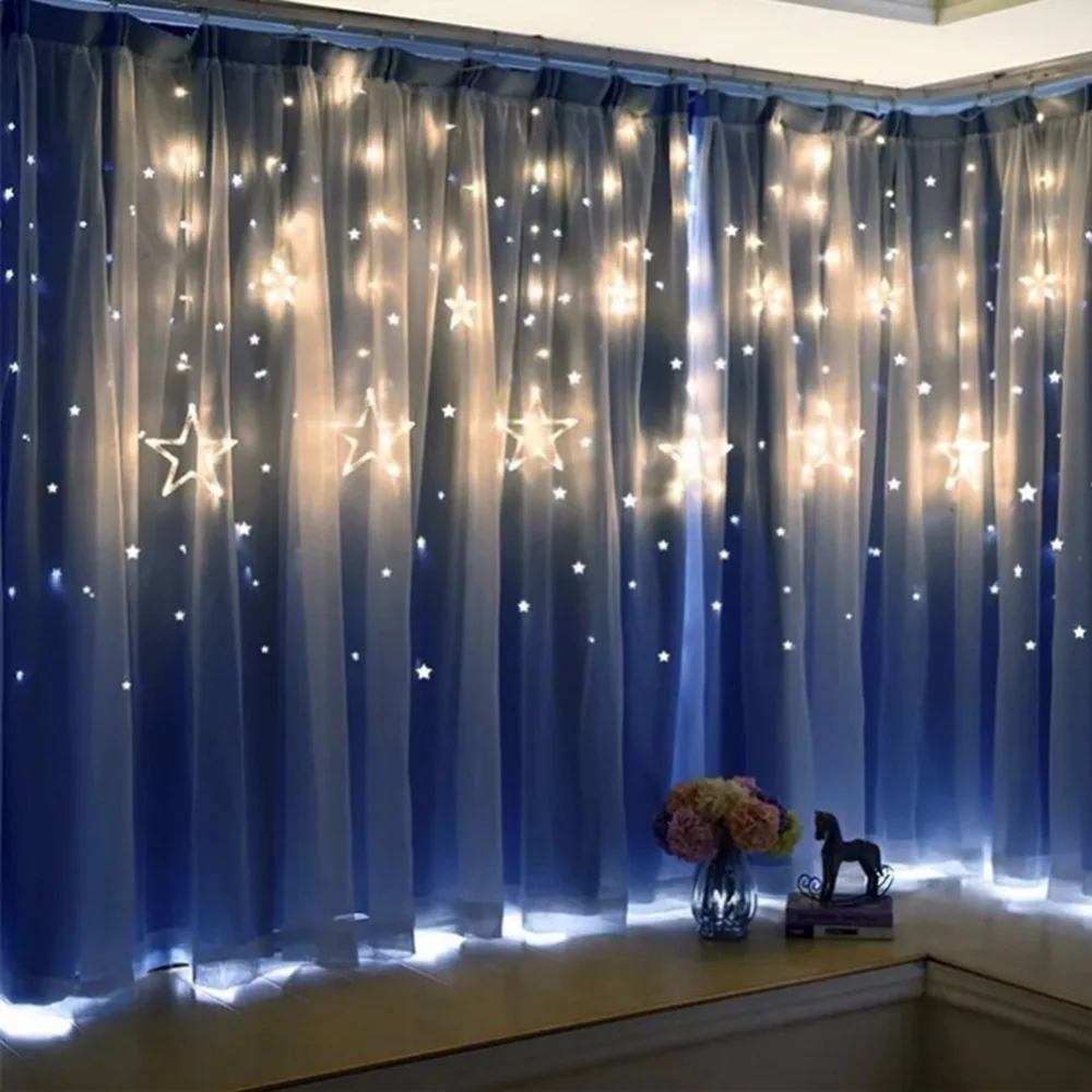 2.5m Christmas Curtain Lights bedroom LED star Garland Fairy Lights For Holiday Xmas indoor Wedding Party home Decoration light 2.5m Christmas Curtain Lights bedroom LED star Garland Fairy Lights For Holiday Xmas indoor Wedding Party home Decoration light