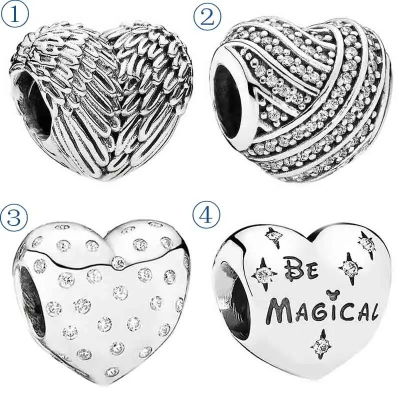 

Angelic Feathers Ribbon-inspired Design Lines Be Magical Love Heart Beads Fit Pandora Bracelet 925 Sterling Silver Charm Jewelry