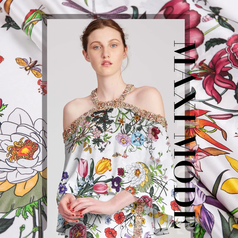 108 см цифровая печать натуральная шелковая ткань 19 momme платье рубашка стрейч шелковая атласная ткань cheongsam ткань атласная шелковая ткань