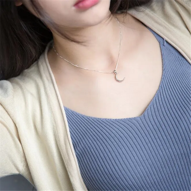 Korean Style Sweet Moon 925 Sterling Silver Jewelry Temperament Crescent Clavicle Chain Pendant Necklaces XL031 silver necklace charms pendant necklace silver necklace silver pendant