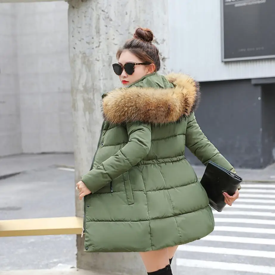 Зимняя женская куртка/manteau femme hiver/Новинка пальто из искусственного меха женская Парка черная толстая подкладка с хлопковой подбивкой для дам - Цвет: Армейский зеленый