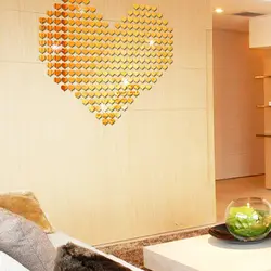 ZLinKJ 100 шт 3D Самоклеящиеся обои с изображением сердца серебристый золотистый акриловый зеркальный наклейки обои для украшения дома