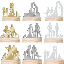 Персонализированные Семейные топперы для торта, золотые, серебряные, деревенские, на заказ, свадебные помолвки, жених и невеста, детские украшения для домашних животных на годовщину