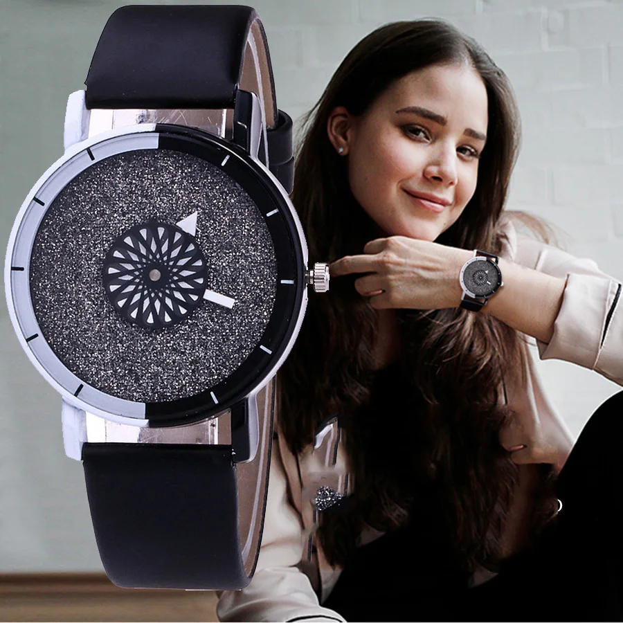 

Hot Brand Unique Dial Design Watch Leather Wristwatches Fashion Creative Watch Women Men Quartz Watch Relogio Feminino Hot