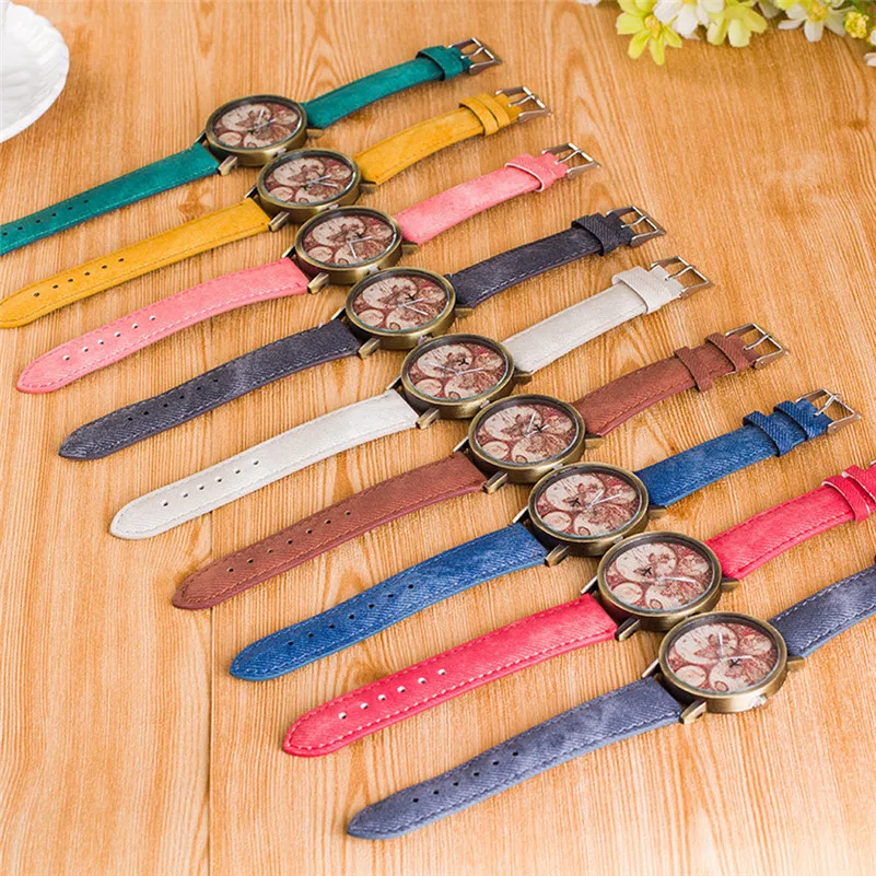  New fashion branded watch Women's World Map Cowboy Band Analog Quartz Wrist Watch Women Wholesale #2AP16 (3)