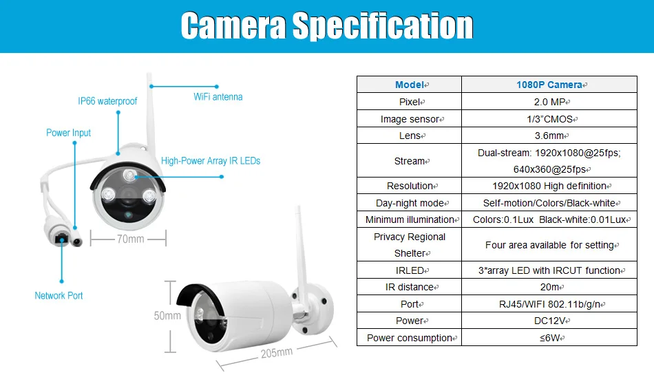 Дополнительная камера для работы с IPPRO Wifi NVR 1080P беспроводная камера HD P2P 20m IR ночного видения Водонепроницаемая наружная цилиндрическая камера