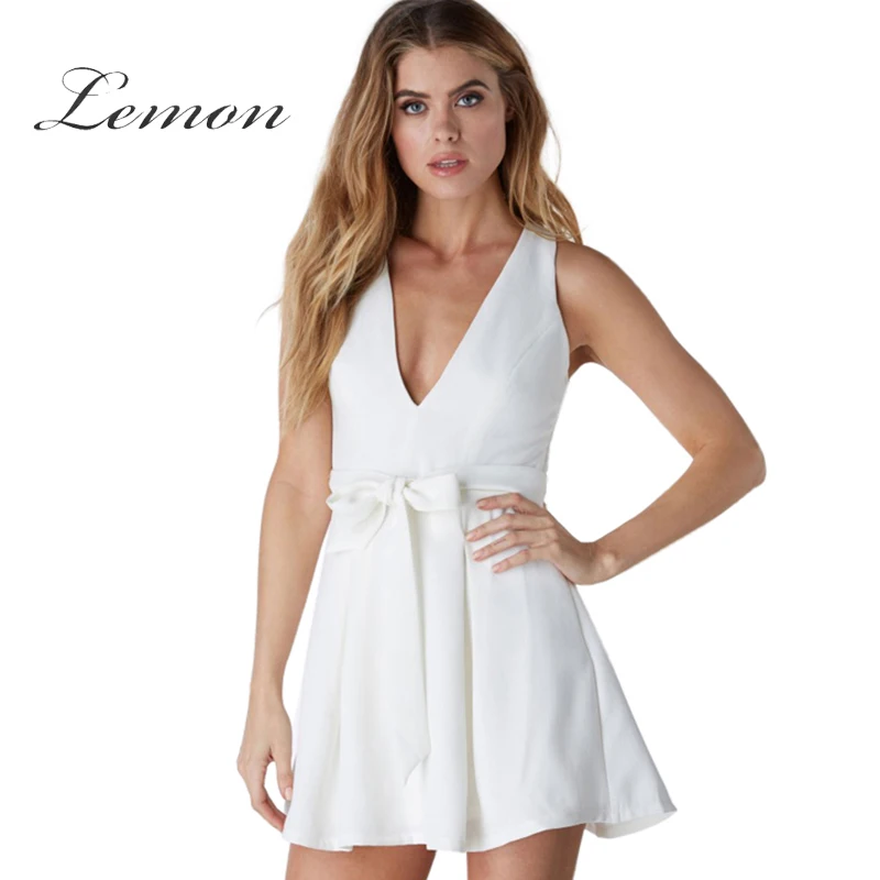 Лимон спинки белый пояс Мини-платья Для женщин Высокая Талия Sexy-Line платье милый