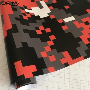 

Orange Digital Printing Camouflage Vinyl Car Wrap With Air Bubble Free DIY Styling Pixel Black Orange Graphics Car Sticker Film