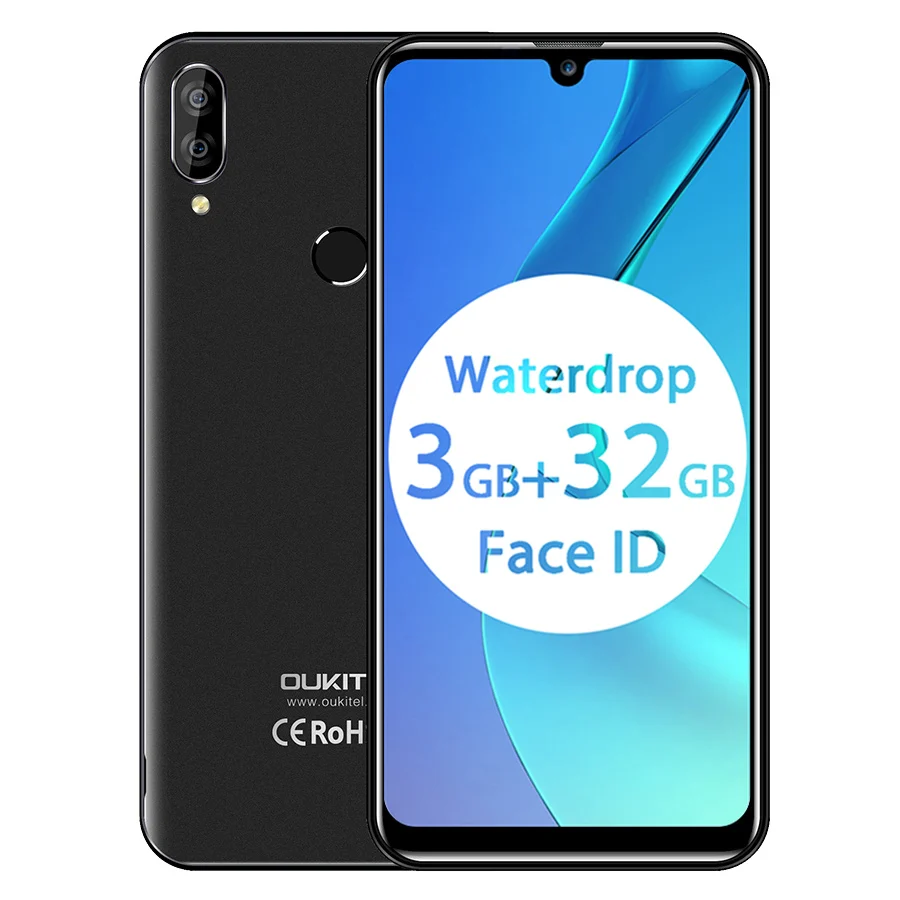 Смартфон OUKITEL C16 Pro, 3 ГБ, 32 ГБ, четырехъядерный процессор MTK6761P, 5,71 дюймов, экран в виде капли воды, 19:9, отпечаток пальца, LTE, 2600 мАч, мобильный телефон для распознавания лица - Цвет: Black