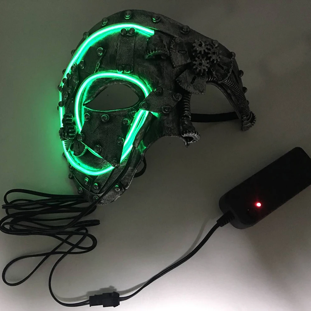 Led Steampunk Cosplay Mask Light Up Punk Mask Party Mascara Skull Half face Christmas Carnival Halloween Costume Props
